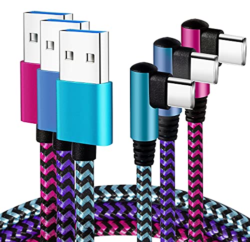 Teeind USB C Cable 6ft 3Pack, 90 Degree Right Angle Nylon Braided Cord - size: 6