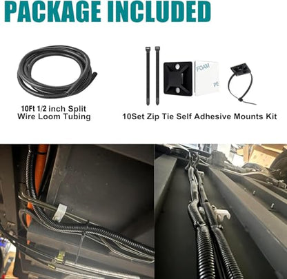 1/2 Inch Wire Loom Split Tubing - 10 ft Cord Protector Electric Wires Covers, Automotive Wire Flexible Conduit, Plastic Wire Cover with Cable Zip Tie - size: 1/2"-10ft