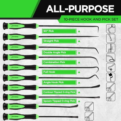 SWANLAKE 10-Piece Hook and Pick Set, Automotive Pick Tool Set for Car Auto Oil Seal/O-Ring Seal, Gasket Hook, Puller Remover Tools - color: 10-piece Long & Black Hook