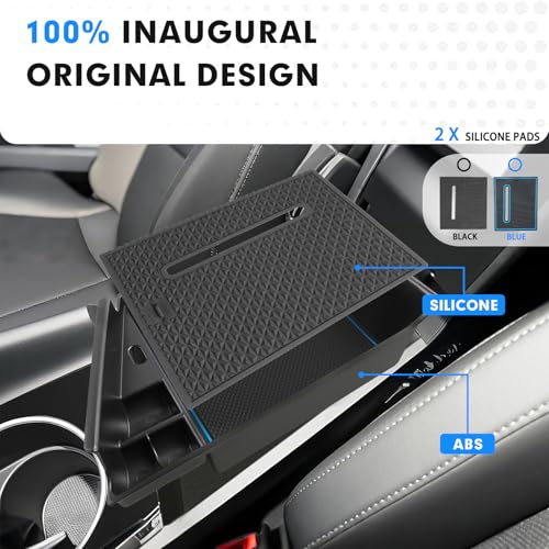 Autorder Center Console Organizer for 2021-2026 Hyundai Elantra Accessories Armrest Storage Box Secondary Insert Tray with Black & Blue Non-Slip Silicone Mats (NOT Fit Manual Hand Break Models) - size: 2021-2026 Hyundai Elantra