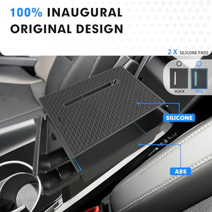 Autorder Center Console Organizer for 2021-2026 Hyundai Elantra Accessories Armrest Storage Box Secondary Insert Tray with Black & Blue Non-Slip Silicone Mats (NOT Fit Manual Hand Break Models) - size: 2021-2026 Hyundai Elantra