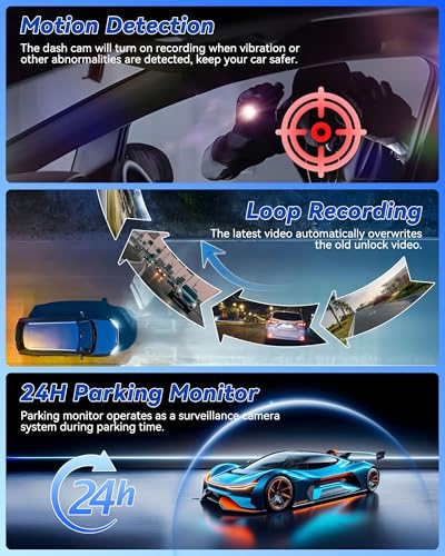 4 inch Mirror Dash Cam,1080P Rear View Mirror Camera for Cars,Dual Dash Cameras Front and Rear HD Night Vision,24H Parking Monitoring,Loop Recording, Motion Detection,Reversing Assistance,32GB TF Card