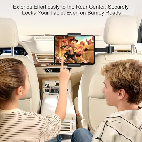 UPERGO Headrest Car Tablet Holder - [Long Aluminum Extension Arm] [Ultra-Compact] Foldable iPad Holder for Car Backseat, Road Trip Essentials iPad Back Seat Mount, Tablet Headrest Mount
