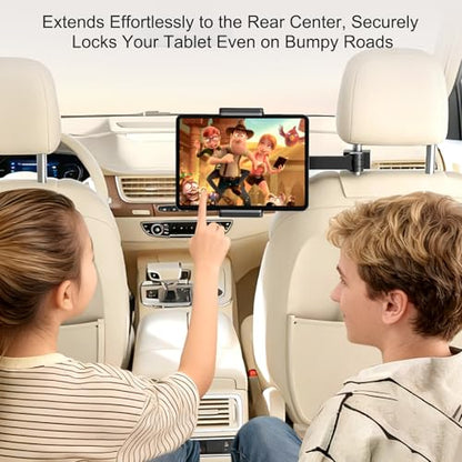 UPERGO Headrest Car Tablet Holder - [Long Aluminum Extension Arm] [Ultra-Compact] Foldable iPad Holder for Car Backseat, Road Trip Essentials iPad Back Seat Mount, Tablet Headrest Mount