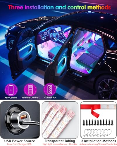Car LED Lights Interior,RGB Interior Car Lights with App Control&Music Sync - color: RGBIC-48SMD