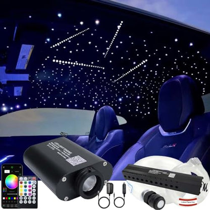 AZIMOM 16W Sound Activate 550pcs Fiber Optic Starlight Headliner Kit 0.03in 13.1ft Fiber Strands, Pure White Meteor Shooting Star Music Mode Remote APP Control Car Use Home Headliner Decor - size: 646pcs*0.03in*13.1ft