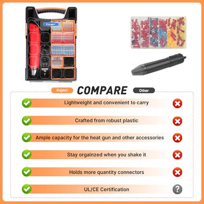 Kuject Mini Heat Shrink Gun Kit, 820PCS Solder Seal Wire Connectors & Heat Shrink Tubing Kit, Waterproof Heat Shrink Wire Connectors Kit with 482~752°F Heat Gun for Marine Automotive Wiring, AWG26-10