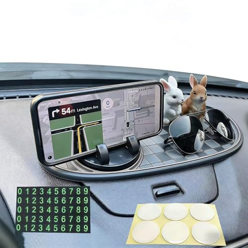Universal Car Anti-Slip Mat Dashboard Mat with 360° Rotating Phone Holder with Temporary Parking Number, with Residue-Free Adhesive Tape, Multi-Functional Organizer Pad for Sunglasses, Keys (Gary)