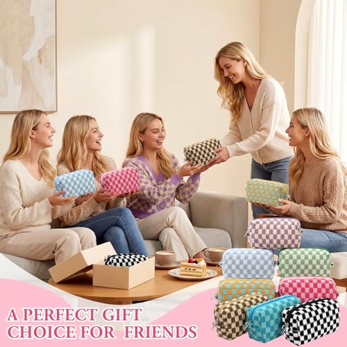 Gilprop 8 Pcs Checkered Makeup Bag Small Cosmetic Pouch Bulk,Colorful 1 - color: Colorful 1