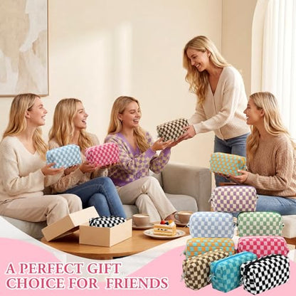 Gilprop 8 Pcs Checkered Makeup Bag Small Cosmetic Pouch Bulk,Colorful 1 - color: Colorful 1