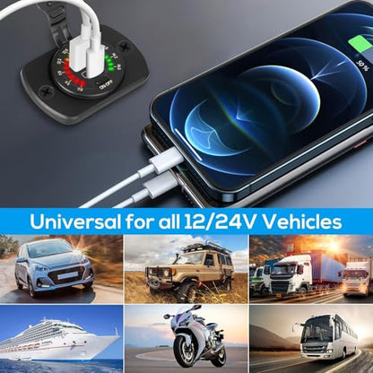 Linkstyle 12V USB Outlet, 30W PD USB C & 18W QC3.0 Ports Car Charger Socket with Color Voltmeter, Switch for RV Boat Truck