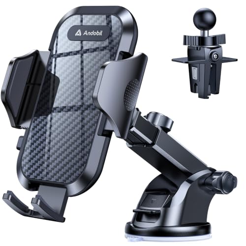 andobil Car Phone Holder, 2026 Military-Grade 89lbs Strongest Suction Phone Holders for Your Car Dashboard/Windshield/Vent Easy Clamp Car Phone Mount Stand for iPhone 17 16 15 14 13 Pro Max Samsung - color: Black