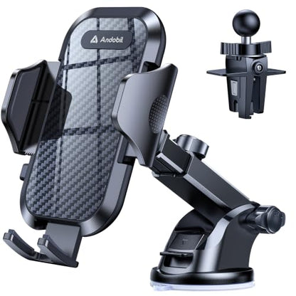 andobil Car Phone Holder, 2026 Military-Grade 89lbs Strongest Suction Phone Holders for Your Car Dashboard/Windshield/Vent Easy Clamp Car Phone Mount Stand for iPhone 17 16 15 14 13 Pro Max Samsung - color: Black