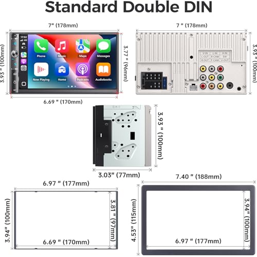 Double Din Car Stereo with 7" HD Touchscreen, Wireless Apple Carplay & Android Auto, Bluetooth, 240W, SWC, Subwoofer Output, Mirror Link, FM/AM Car Radio Receiver, Backup Camera - style: Volume knob + 2 physical buttons