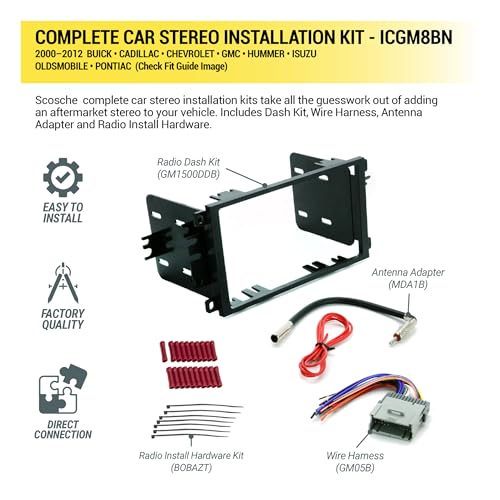 Scosche ICGM8BN Double DIN Radio Installation Dash Kit Compatible with Select 2000-2012 General Motors Vehicles - Complete Basic Aftermarket Car Stereo Install Kit- See Fit Guide Image for Vehicles - style: Complete Installation Kit