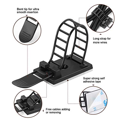 100Pcs Adhesive Cable Management Clips with 50Pcs Zip Ties, Adjustable Nylon Cable Strap Ties Wire Clips Clamps Organizer with Strong Adhesive Tape, Extra Screw & Hole - 3.55 Inch Black (Pack of 4) - color: Black, size: L-100pcs (Pack of 4)