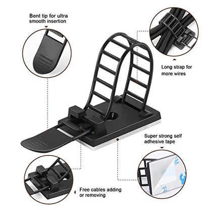 100Pcs Adhesive Cable Management Clips with 50Pcs Zip Ties, Adjustable Nylon Cable Strap Ties Wire Clips Clamps Organizer with Strong Adhesive Tape, Extra Screw & Hole - 3.55 Inch Black (Pack of 4) - color: Black, size: L-100pcs (Pack of 4)