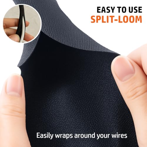 MGI SpeedWare Woven Mesh Split-Sleeve Wire Loom for High-Temperature Automotive Harness and Home Cable Management - 25 feet (1.5") - size: 1.5"
