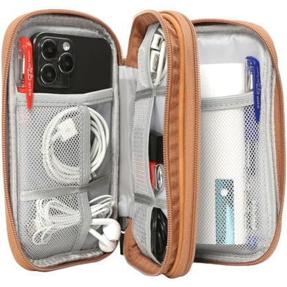 CAAORDKSO 범용 전자 액세서리 휴대용 케이스, 전자 케이블 정리함 가방, 케이블, USB, 코드, 충전기, 휴대폰, 보조 배터리, 이어폰용 여행용 케이블 액세서리 가방 파우치 (브라운, 라지) - color: 브라운., size: Large