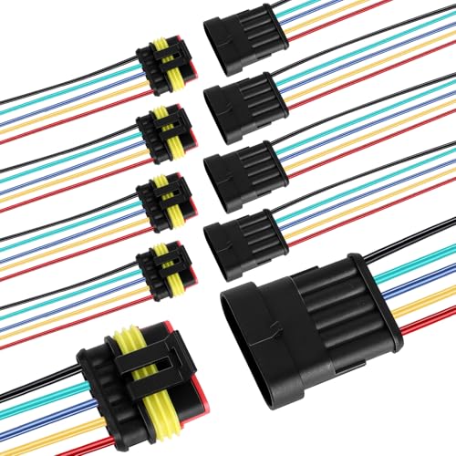 5 Pin Waterproof Wire Connector, 18AWG 10cm Male and Female Wire Connector Suitable for Car, Truck, Boat, and Various Applications (5 Pack)