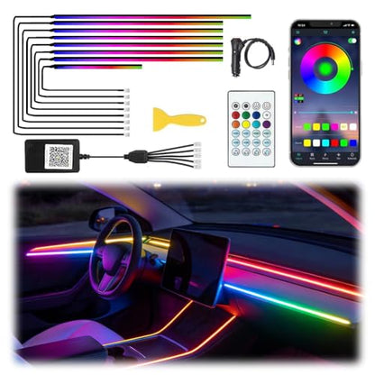 Acrylic Interior Car LED Lights with Remote and Wireless APP, Ambient Lighting Kits Fiber Optic Strip LEDs,16 Million Colors Music&DIY Function (8 in 1) - size: 8 IN 1