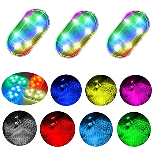 3Pcs Car LED Lights Interior,7 Colors LED Interior Car Lights with 6 Bright LED Lamp Beads,USB Rechargeable Light, Portable Atmosphere Reading Light (Colorful) - color: Colorful