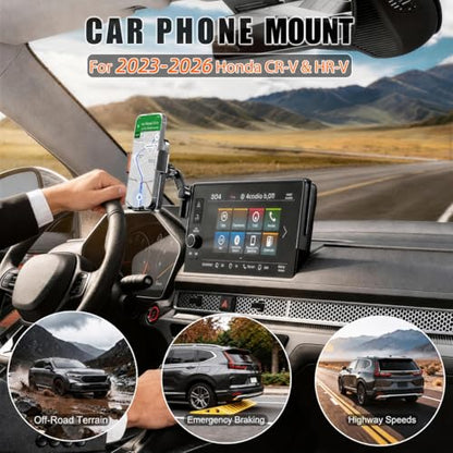 Car Phone Mount for 2023-2026 Honda CR-V & HR-V, Smart Auto-Clamping on 7/9" Touchscreen, 15W Wireless Fast Charging, Premium Aluminum Holder, Without Blocking Airflow - size: for Honda CR-V/HR-V | 2023-2026