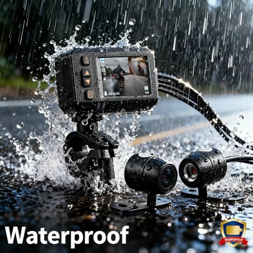 CAMECHO Motorcycle Dash Cam Front and Rear, HD Dual Dash Camera for Cars, 2 inch Display, Waterproof, G-Sensor, HDR, Loop Recording, Dashcam, Wired Controller