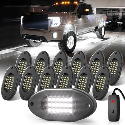 Honalia Pure White Rock Lights for Trucks 12 Pods with Switch 6000K - color: Pure White, size: 12 Pods