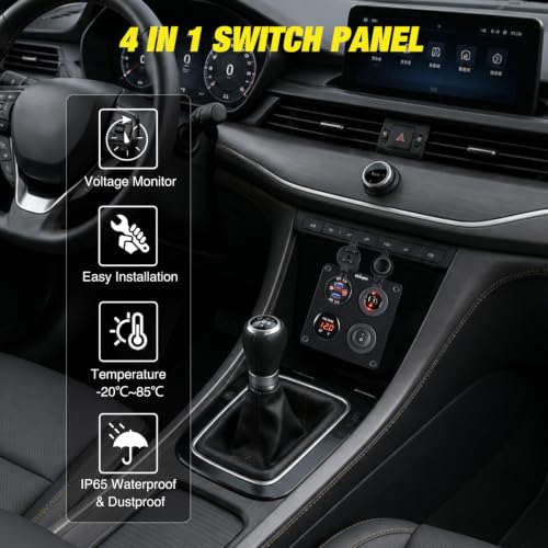 Nilight 4 in 1 Toggle Switch Panel Red Power Outlet USB Charger Voltmeter - color: 4-in-1 Panel Red