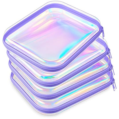 Hoolerry 4 Pcs Hard Clear Zipper Case,Clear,9.8 X 7.9 X 2 In,Purple Laser - color: Purple Laser, size: 9.8 x 7.9 x 2 in
