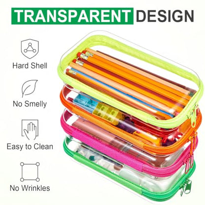 Hoolerry 4 Pcs Hard Clear Zipper Case, Clear, 7.5 x 3.9 x 2 in, Neon - color: Fluorescent, size: 7.5 x 3.9 x 2 in