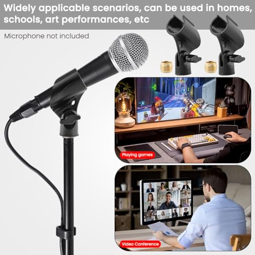 2 Pcs Microphone Clip, Adjustable Mic Clips for Stands With 5/8" to 3/8" Copper Screws, Flexible Mic Adapter Desk Universal Microphone Stand Adaptor(COLOR:black)
