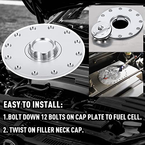 PTNHZ Universal Billet Aluminum Fuel Cell Cap Embedded Auxiliary Oil Tank Cover Flush Mount With 12 Hole Cell Bung and Gasket - size: Embedded Oil Tank Cover