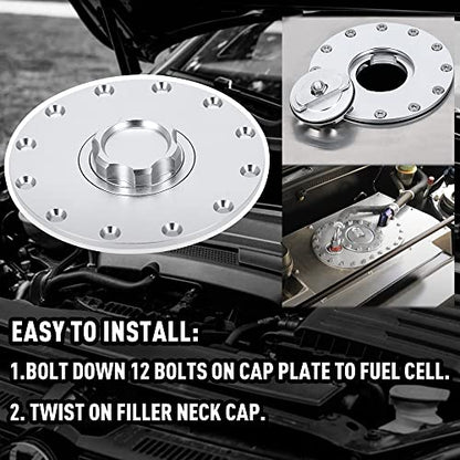 PTNHZ Universal Billet Aluminum Fuel Cell Cap Embedded Auxiliary Oil Tank Cover Flush Mount With 12 Hole Cell Bung and Gasket - size: Embedded Oil Tank Cover