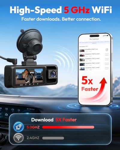 3 Channel 5G WiFi Dash Cam, 4K+1080P+1080P Dash Cam Front and Rear with 64GB Card, Dash Camera for Car with HDR IR Night Vision, G-Sensor, 24/7 Parking Mode, WDR, Support 128GB Max - Silver