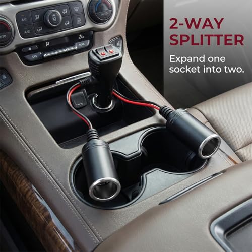 16AWG 12V Car Cigarette Lighter Splitter, 1 to 2 Auto Cigarette Lighter Adapter with Dual Independent ON/OFF Switches, 2 Way Socket Vehicle Power Charger Splitter, Universal Fit