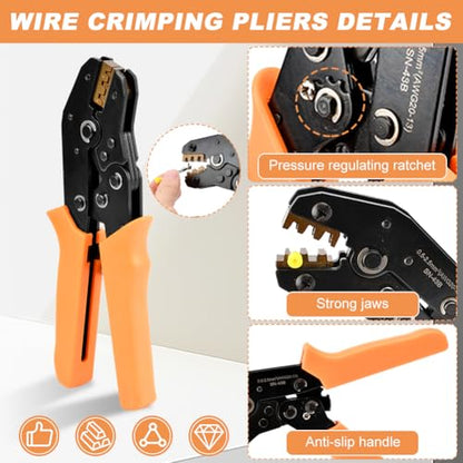 950pcs Pin Connector Kit,with Crimping Plier,Car Electrical Wire Connectors Terminal Pins,1/1.5/1.8/2.2/2.3/2.8/3.5mm Male & Female Wires Pins, Non Insulated Wire Terminal Pin Kit