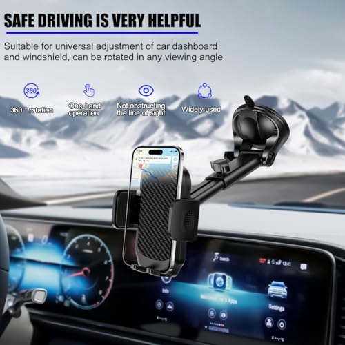 HZEL Car Dash Mount Phone Holder, 360° Adjustable Strong Suction Cup Vehicle Windshield Mobile Phone Mount, Hands Free Automotive Cellphone Stand, Suitable for 1.97-4.33" Smartphone (Carbon Fiber) - color: Carbon Fiber