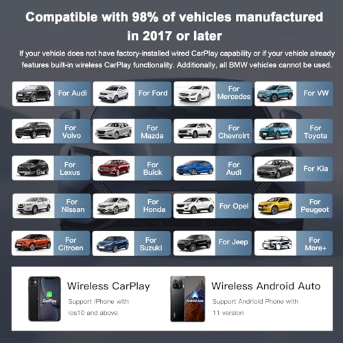 Wireless CarPlayBox with Netflix/YouTube/TF Card Slot Convert Wired CarPlay to Wireless Adapter for 2017 and Above Original Wired CarPlay Car
