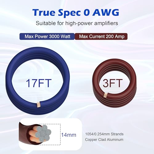 1/0 Gauge Complete Amp Wiring Kit, Premium Car Amplifier DIY Installation Kit, 3000W High Power CCA Cable with Fuse Holder& Full Accessories for Car Truck/RV/ATV Audio Systems Radio Subwoofer Speaker - style: 0-Gauge Kit