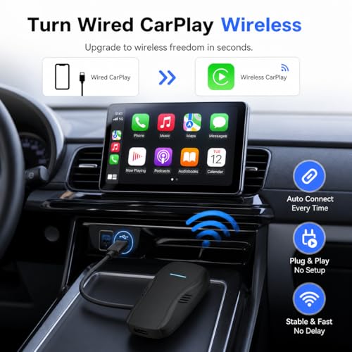 Wireless CarPlay Adapter for iPhone, Converts Wired CarPlay to Wireless, Fast Auto Reconnect, Plug & Play, Stable Low-Latency Connection, Mini Design for OEM Wired CarPlay Cars