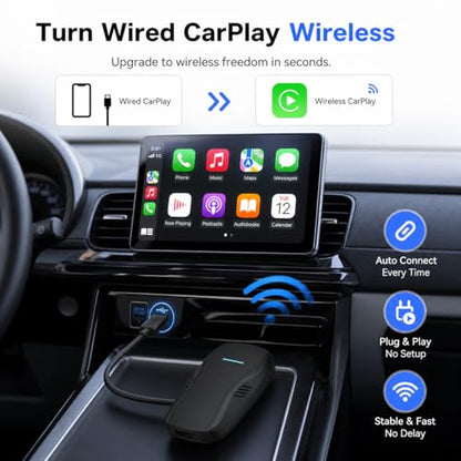 Wireless CarPlay Adapter for iPhone, Converts Wired CarPlay to Wireless, Fast Auto Reconnect, Plug & Play, Stable Low-Latency Connection, Mini Design for OEM Wired CarPlay Cars