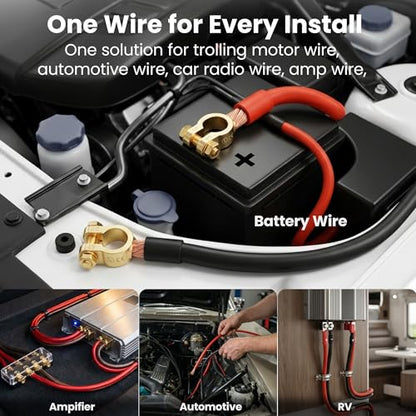 GEARit 4 Gauge Wire CCA Amp Battery Power Cable 25FT Black & Red Lug Kit - color: Black/Red, size: 4AWG-25FT Each+Lugs