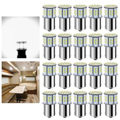 Antline 1156 1141 1003 7506 BA15S LED Bulbs Xenon White 20-Packs, Super Bright 3014 50-SMD LED Replacement for 12 Volt RV Camper Trailer Boat Trunk Interior Light Bulbs - color: Xenon White
