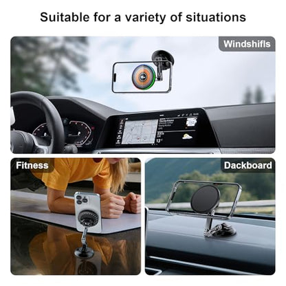 ZBF Magnetic Car Phone Holder, 15W for MagSafe Car Mount Charger(Fast Wireless Charging,Vacuum) 360°Adjustable Car Mount for Women Men iPhone 17-12 - style: Upgraded 2-in-1 Model