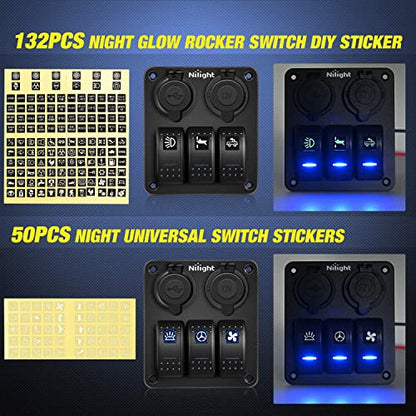 Nilight - 90115C 3 Gang Rocker Switch Panel Waterproof Pre-Wired Aluminum Switch Panel with Dual USB Charger Socket & Cigarette Lighter Socket 12V 24VDC ON Off Switch Panel for Cars Rvs Trucks - color: Blue, size: 3+2 Gang Dual USB