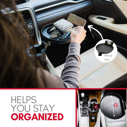 Macally Car Cup Holder Tray and Cup Holder Expander with Phone Slot - Enjoy Your Meal - 9" Car Food Tray Table and Drink Holder for Yeti, Hydroflask, etc. - size: Pro