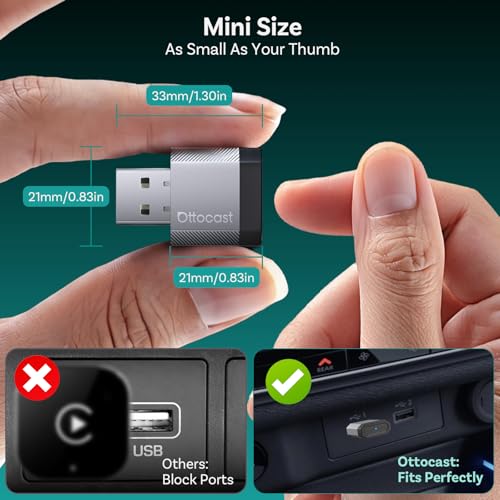 OTTOCAST Mini Nova 2-in-1 Wireless CarPlay & Android Auto Adapter, Plug & Play Convert Wired to Wireless, Fast Auto Connect, Mini USB Design, Compatible with iOS 10+ & Android 11+