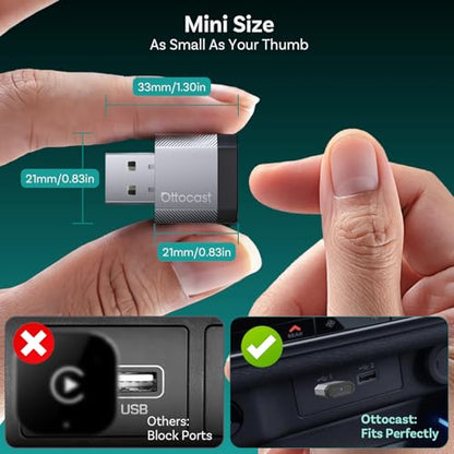 OTTOCAST Mini Nova Wireless CarPlay & Android Auto Adapter, 2-in-1 Convert Wired to Wireless, Plug & Play, Fast Auto Reconnect, Compact Mini Design for iPhone iOS 10+ & Android 11+